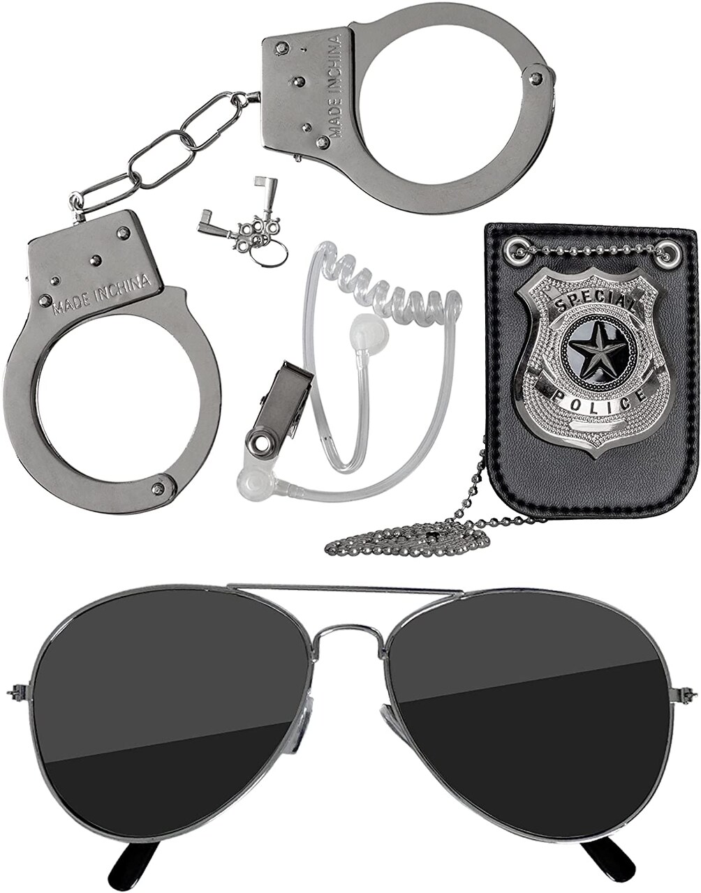 Kids Spy Set Accessories - Cool Spy Gadgets Equipment for Detective Costumes with Sunglasses, Ear Piece, Badge, and Handcuffs